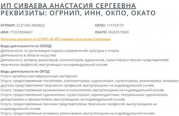 С 2012-го Анастасия имеет своё дело. Фото: egrul-egrip.ru